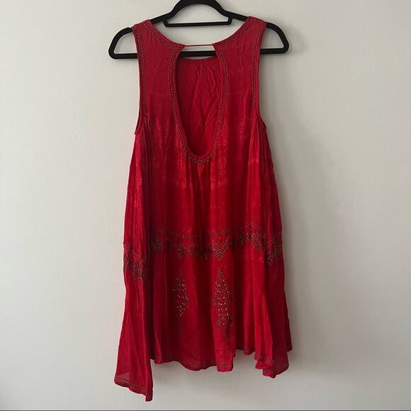 Free People Red Beaded Sleeveless Swing Dress - Picture 7 of 9